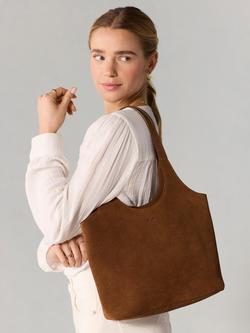 Crew Clothing Leather Shoulder Bucket Bag, Tan - view 2, Tan