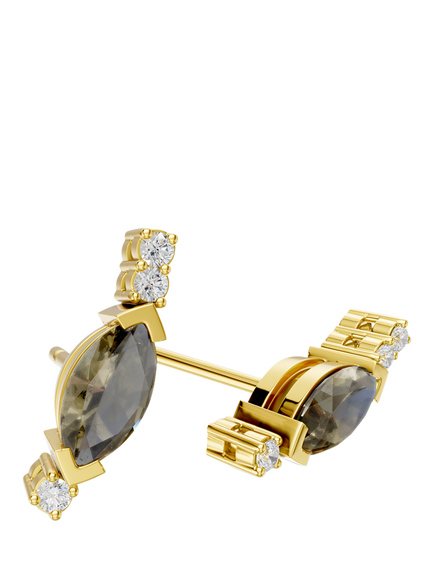 DPT Antwerp Quartz and Diamond Stud Earrings, Yellow Gold Plated, Yellow Gold Plated