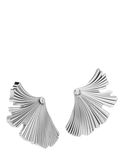 DPT Antwerp Diamond Petite Fan Stud Earrings, White Plated, White Plated