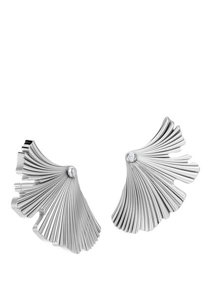 DPT Antwerp Diamond Petite Fan Stud Earrings, White Plated, White Plated