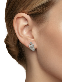 DPT Antwerp Diamond Petite Fan Stud Earrings, White Plated - view 2, White Plated