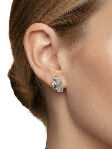 DPT Antwerp Diamond Petite Fan Stud Earrings, White Plated - view 2, White Plated