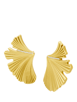 DPT Antwerp Diamond Fan Stud Earrings, Yellow Gold Plated, Yellow Gold Plated