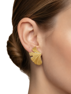 DPT Antwerp Diamond Fan Stud Earrings, Yellow Gold Plated - view 2, Yellow Gold Plated