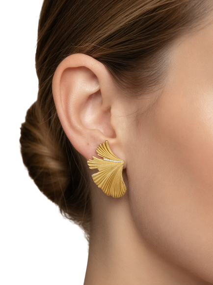 DPT Antwerp Diamond Fan Stud Earrings, Yellow Gold Plated - view 2, Yellow Gold Plated