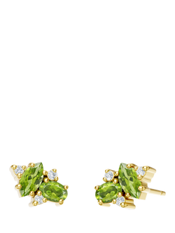 DPT Antwerp Peridot and Diamond Stud Earrings, Yellow Gold Plated, Yellow Gold Plated