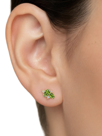 DPT Antwerp Peridot and Diamond Stud Earrings, Yellow Gold Plated - view 2, Yellow Gold Plated