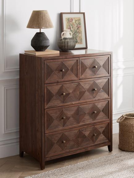 John Lewis Padmina 5 Drawer Chest, FSC-Certified (Acacia Wood), Dark Stained Wood - view 2, Dark Stained Wood