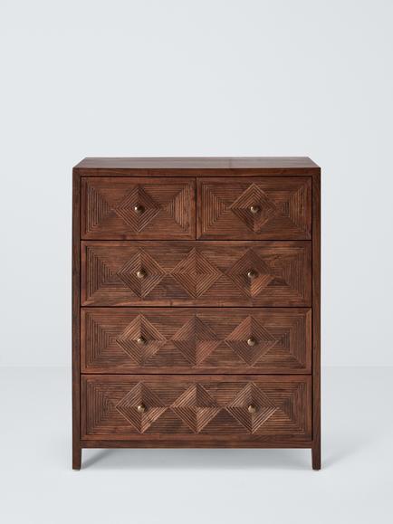 John Lewis Padmina 5 Drawer Chest, FSC-Certified (Acacia Wood), Dark Stained Wood - view 2, Dark Stained Wood
