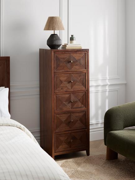 John Lewis Padmina 5 Drawer Tallboy Chest, FSC-Certified (Acacia Wood), Dark Stained Wood - view 2, Dark Stained Wood