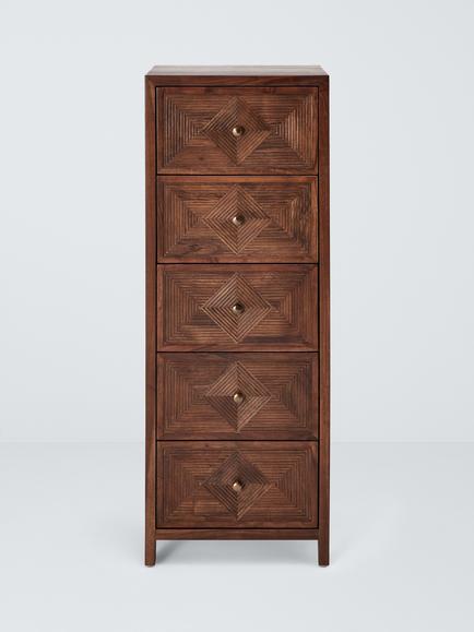 John Lewis Padmina 5 Drawer Tallboy Chest, FSC-Certified (Acacia Wood), Dark Stained Wood - view 2, Dark Stained Wood
