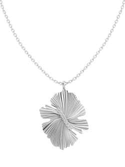 DPT Antwerp Diamond Fan Pendant Necklace, White Plated, White Plated