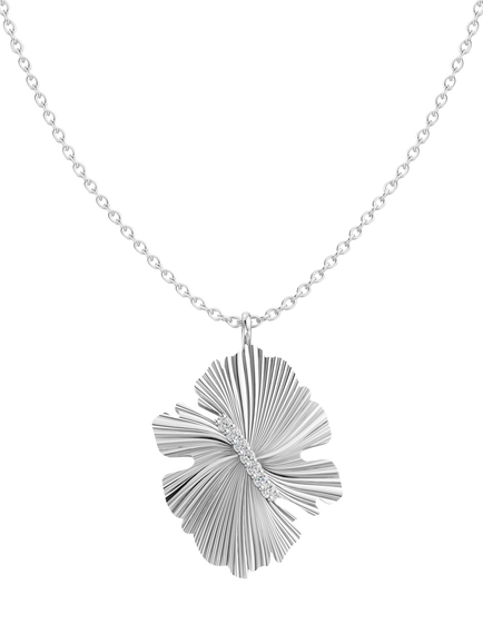 DPT Antwerp Diamond Fan Pendant Necklace, White Plated, White Plated