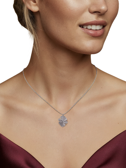 DPT Antwerp Diamond Fan Pendant Necklace, White Plated - view 2, White Plated