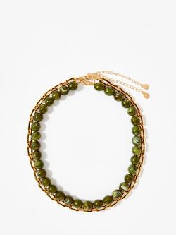 Mint Velvet Beaded Double Layer Necklace, Green, Green