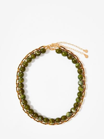 Mint Velvet Beaded Double Layer Necklace, Green, Green