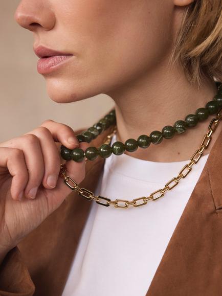 Mint Velvet Beaded Double Layer Necklace, Green - view 2, Green