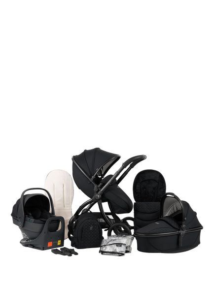 egg3 Pushchair, Carrycot & Accessories with egg Shell 360 Pro Car Seat & Base Luxury Bundle, Panther, Panther