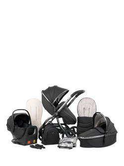 egg3 Pushchair, Carrycot & Accessories with egg Shell 360 Pro Car Seat & Base Luxury Bundle, Carbonite, Carbonite