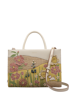 Radley Spring Blooms Leather and Raffia Floral Picture Bag, Multi
