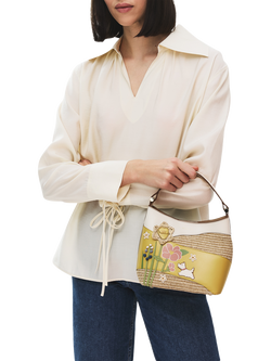 Radley Spring Blooms Leather and Raffia Picture Tote Bag, Multi - view 2, Multi