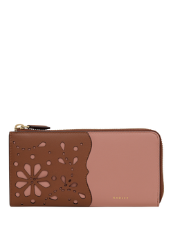 Radley Chilworth Street Leather Floral Cut Out Purse, Carnation/Cognac, Carnation/Cognac