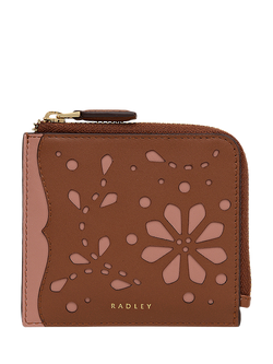 Radley Chilworth Street Leather Floral Cut Out Purse, Carnation/Cognac, Carnation/Cognac
