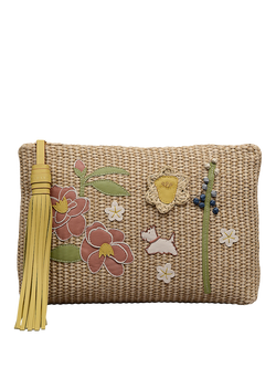 Radley Spring Blooms Leather and Raffia Pouch, Natural/Multi, Natural/Multi