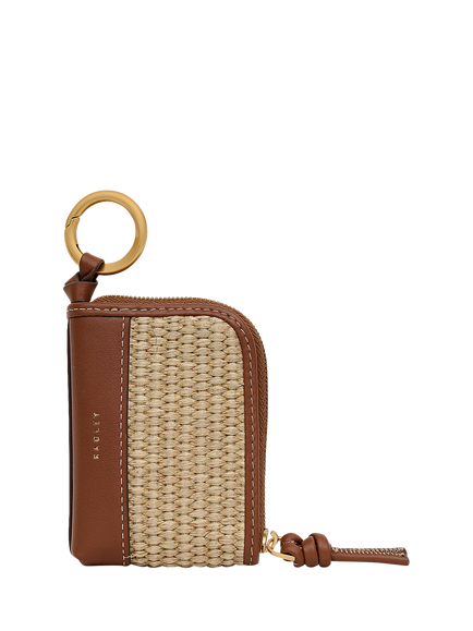 Radley Golden Lane Leather and Raffia Bag Charm, Cognac, Cognac