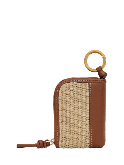 Radley Golden Lane Leather and Raffia Bag Charm, Cognac - view 2, Cognac
