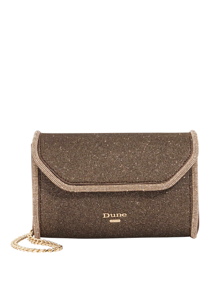 Dune London Bellini Metallic Fabric Diamanté Trim Box Clutch Bag, Bronze, Bronze