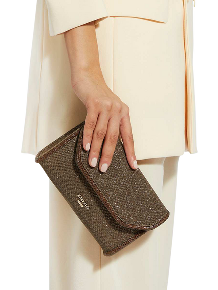 Dune London Bellini Metallic Fabric Diamanté Trim Box Clutch Bag, Bronze - view 2, Bronze