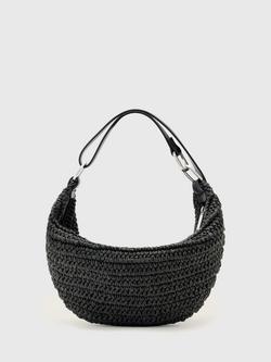 AllSaints Luna Raffia Shoulder Bag, Black, Black