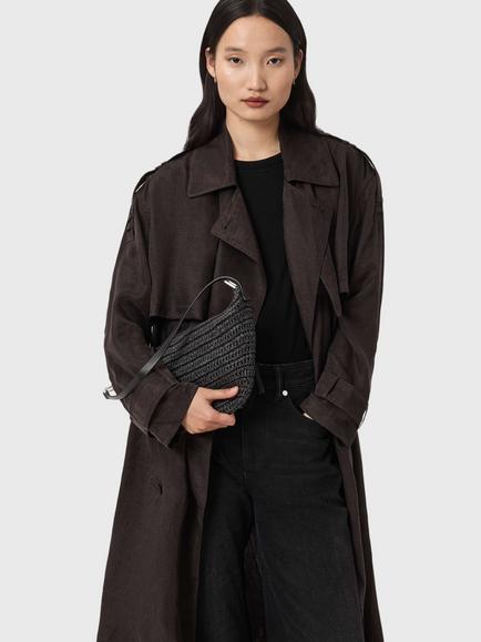 AllSaints Luna Raffia Shoulder Bag, Black - view 2, Black