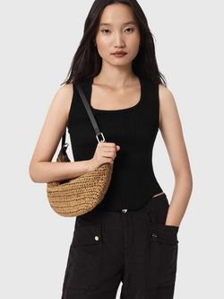 AllSaints Luna Micro Raffia Grab Bag, Brown Light - view 2, Brown Light