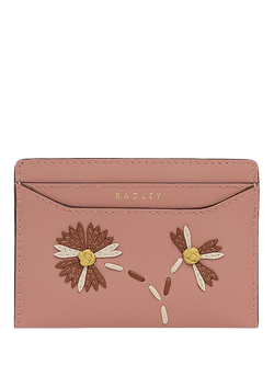 Radley Picton Place Leather Floral Stitch Card Holder, Carnation, Carnation