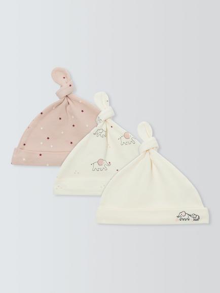 John Lewis Baby Elephant Hats, Pack of 3, Pink Multi, Pink Multi