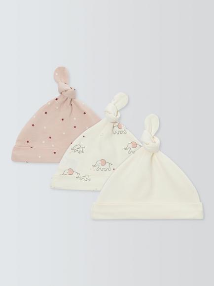 John Lewis Baby Elephant Hats, Pack of 3, Pink Multi - view 2, Pink Multi