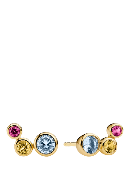 Sif Jakobs Jewellery Sardinien Tre Cubic Zirconia Stud Earrings, Gold/Multi - view 2, Gold/Multi