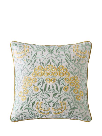William Morris At Home Michaelmas Daisy Cushion, Green, Ochre Yellow/Leaf Green