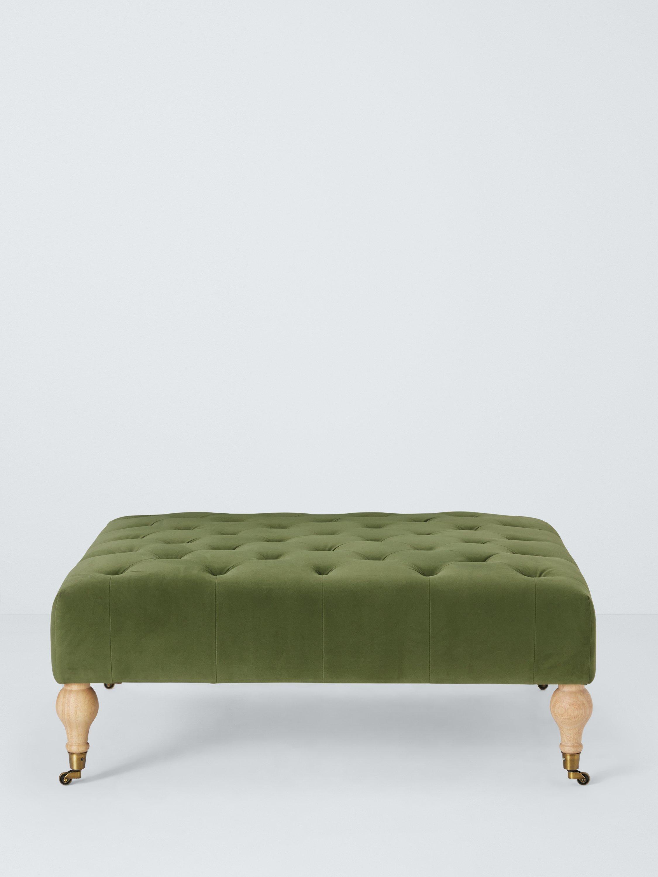 Classic Range, John Lewis Classic Square Footstool, Castor Feet, Green Velvet