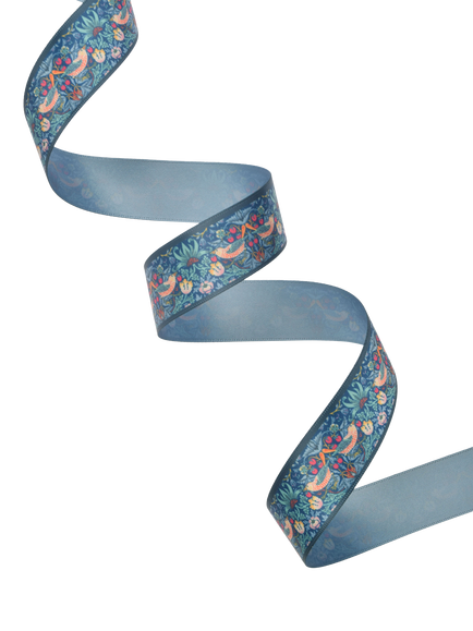 William Morris At Home Strawberry Thief Ribbon, Navy, W25mm x L3m - view 2, Navy