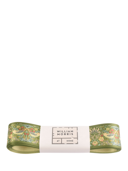 William Morris At Home Strawberry Thief Ribbon, Olive, W25mm x L3m, Olive
