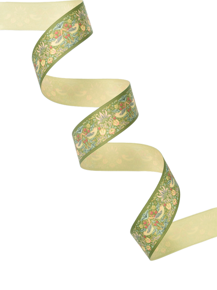 William Morris At Home Strawberry Thief Ribbon, Olive, W25mm x L3m - view 2, Olive