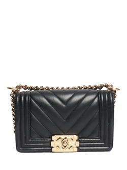 Pre-loved CHANEL 2019 Boy Small Lambskin Chevron Quilted Cross Body Bag, Black, Black