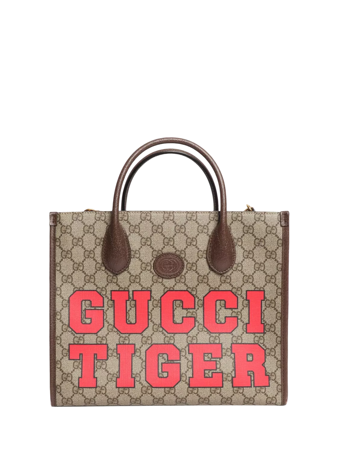 Pre-loved GUCCI Tiger GG Canvas and Leather 2-Way Tote Bag, Brown