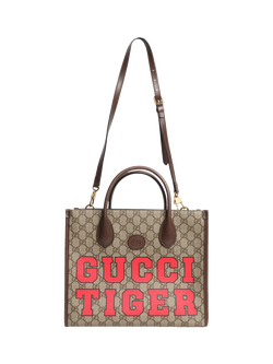 Pre-loved GUCCI Tiger GG Canvas and Leather 2-Way Tote Bag, Brown - view 2, Brown/Red