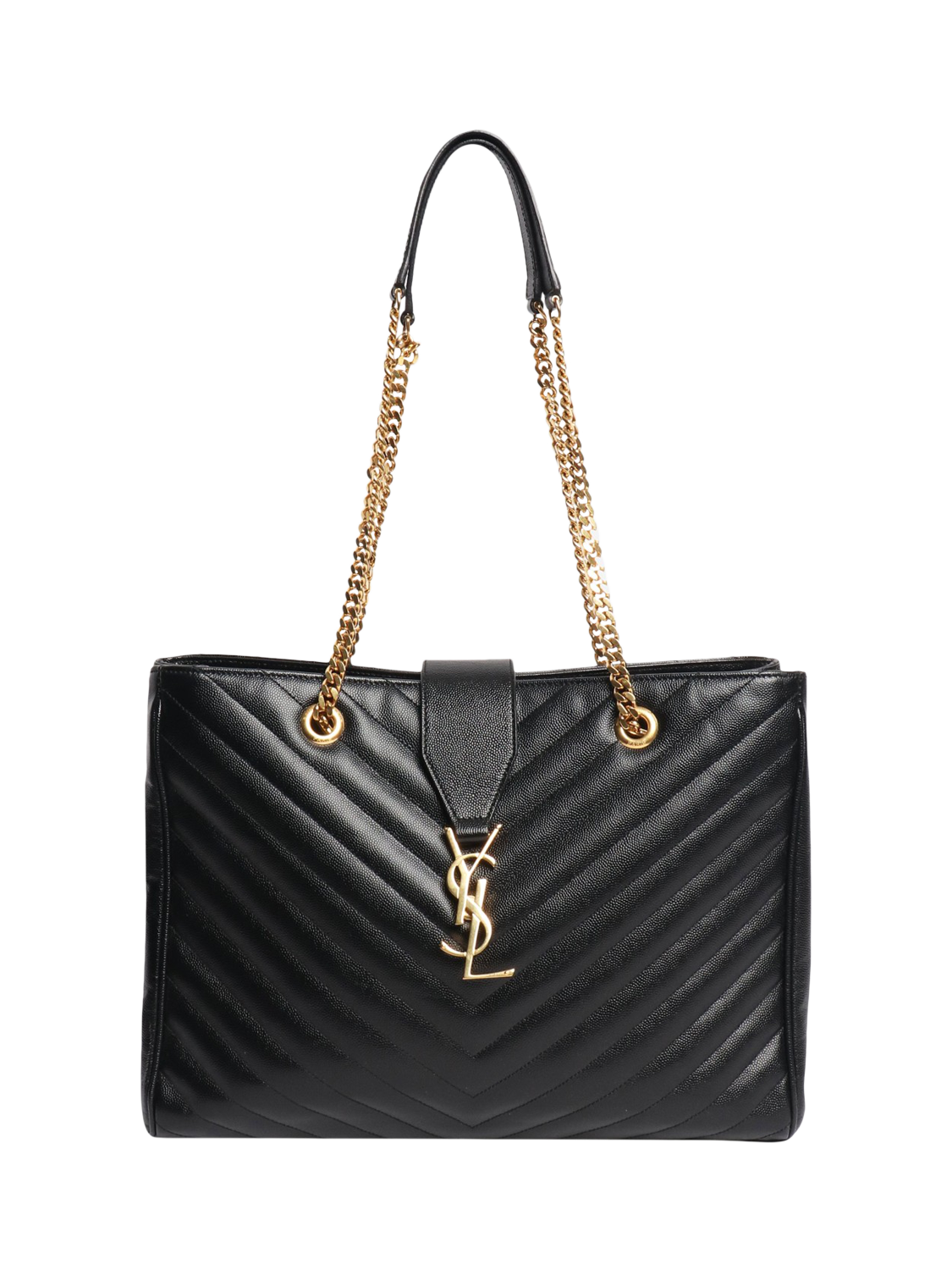 Product image 1 of 6, which shows Pre-loved SAINT LAURENT Cassandre Leather Shopper Tote Bag, Black