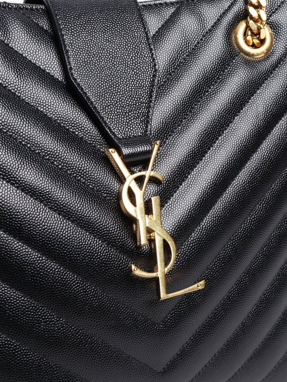 Product image 5 of 6, which shows Pre-loved SAINT LAURENT Cassandre Leather Shopper Tote Bag, Black