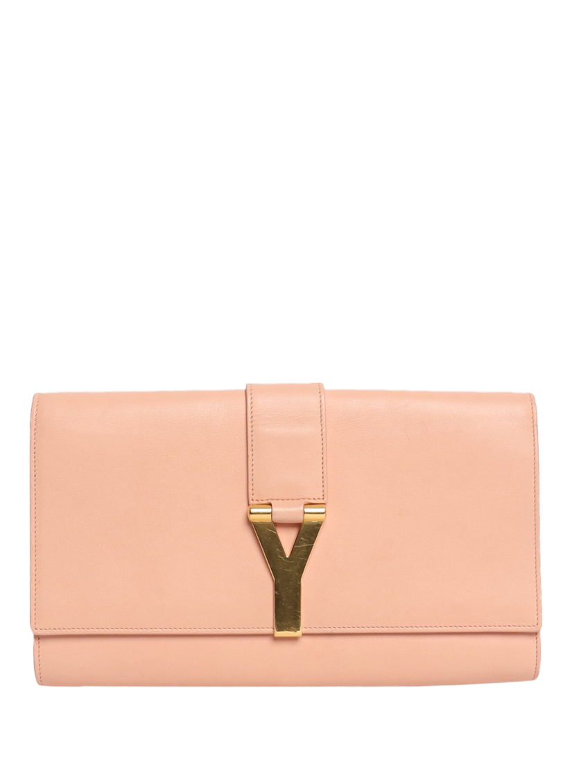 Product image 1 of 9, which shows Pre-loved SAINT LAURENT Chyc Leather Clutch Bag, Peach